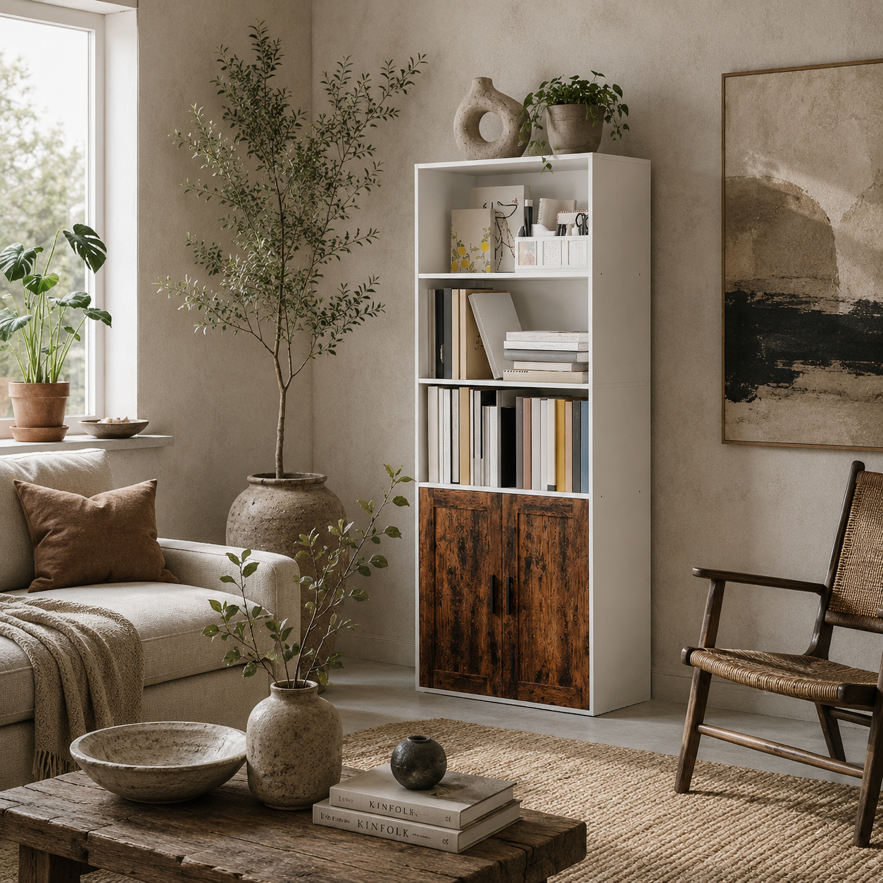 Selofi Wood Rustic Brown 5 Tier Bookcase With Adjustable Shelving
