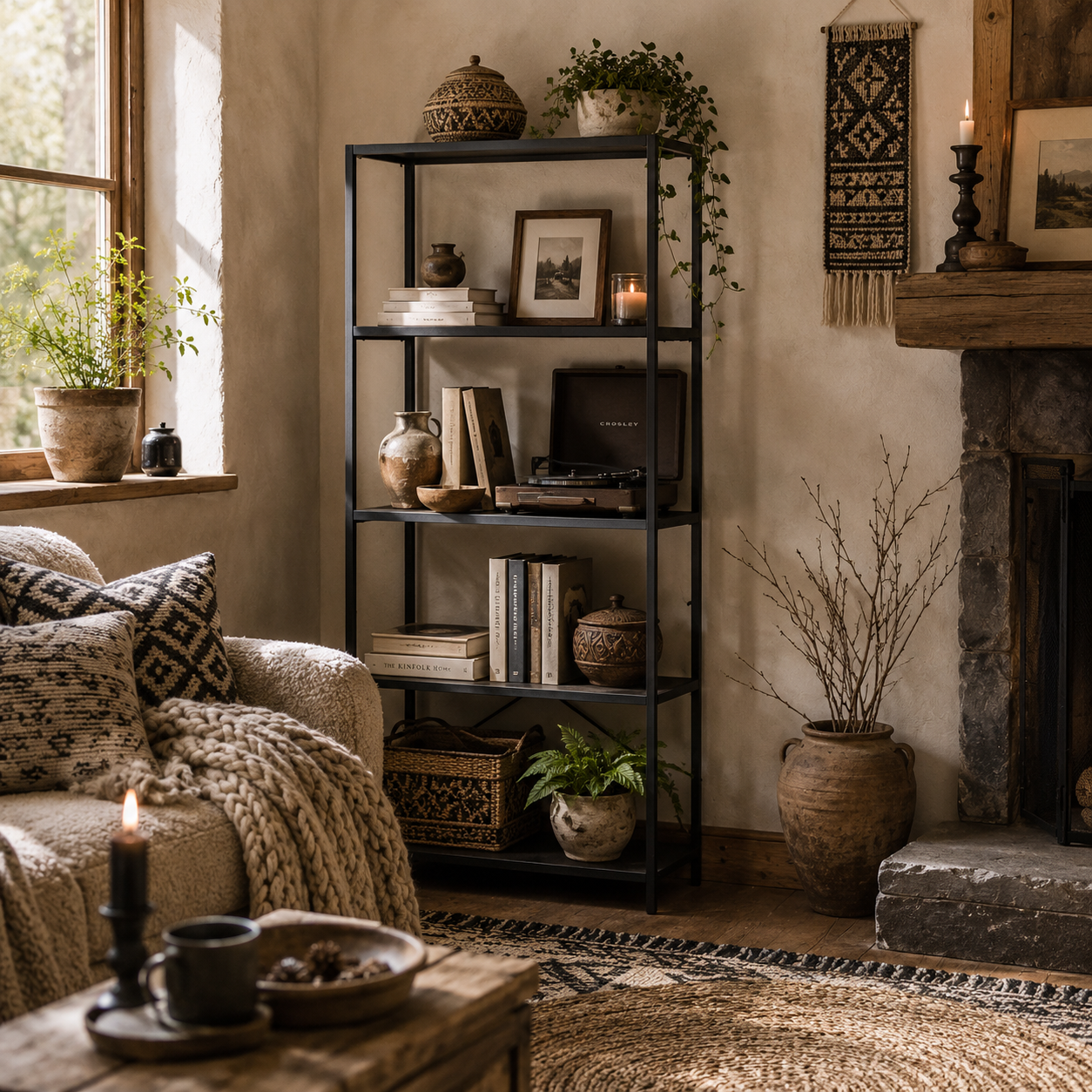 Livemi Metal And Wood Dark Grey And Black 5 Tier Industrial Bookcase