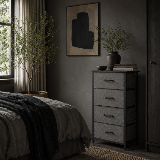 Lolova Fabric And Metal Charcoal Grey 4 Drawer Storage Chest