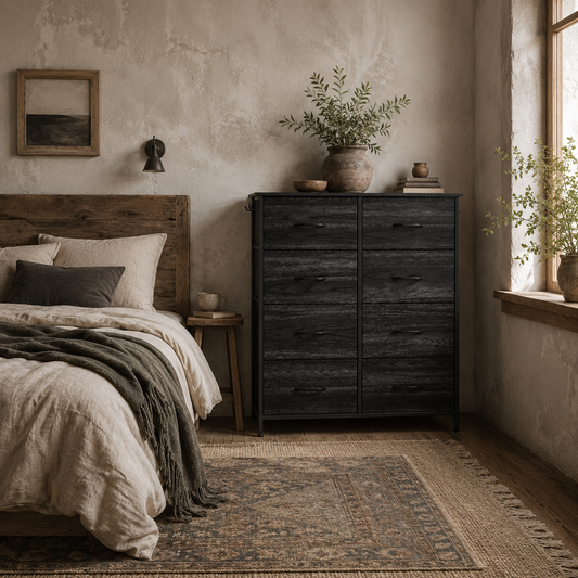 Elzi Fabric And Metal Black 8 Drawer Storage Chest