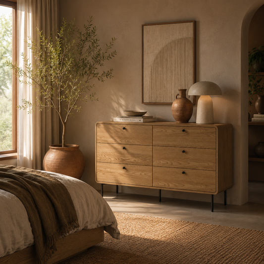 Naniba Wood Oak Finish 6 Drawer Storage Chest