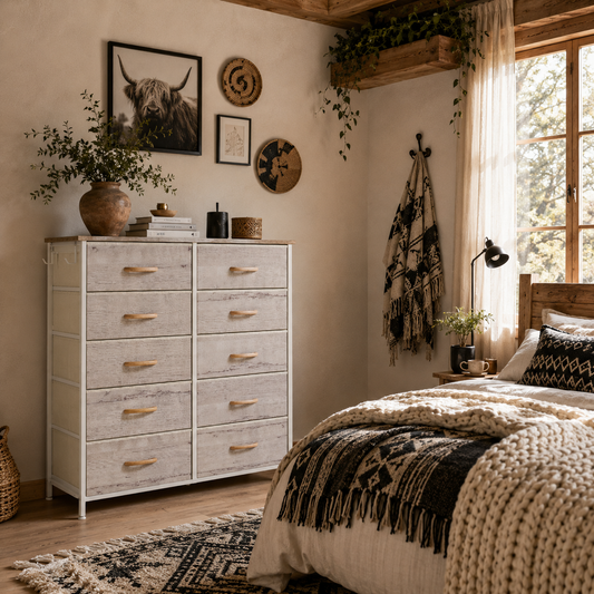 Nipa Fabric And Metal Natural Wood Finish 10 Drawer Storage Chest