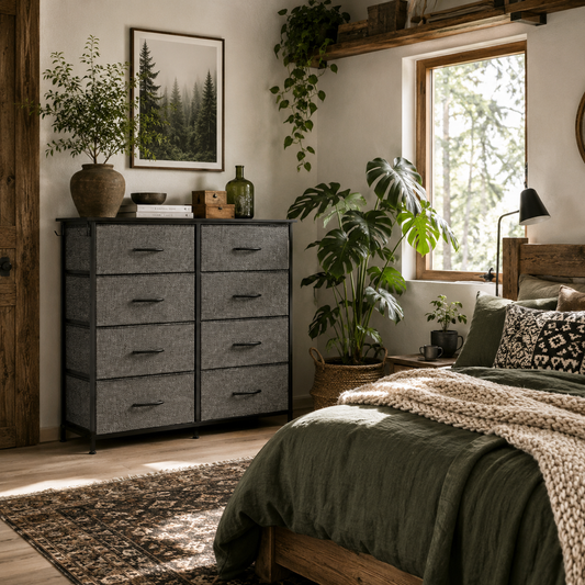 Babara Fabric And Metal Charcoal Grey 10 Drawer Storage Chest