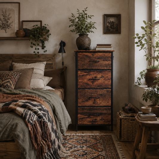Balo Fabric And Metal Rustic Brown 4 Drawer Storage Chest
