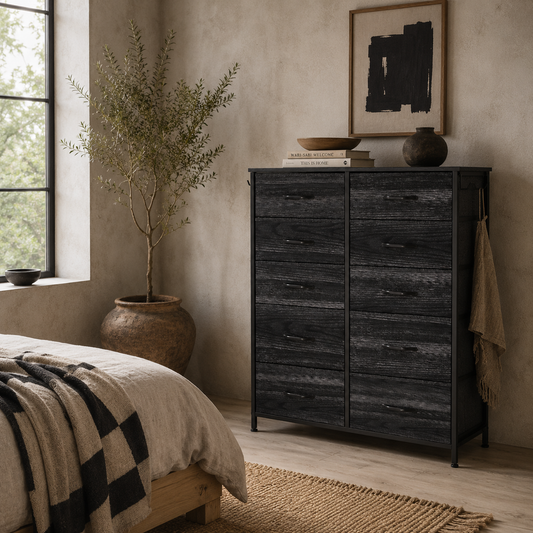 Mirizi Fabric And Metal Black 10 Drawer Storage Chest