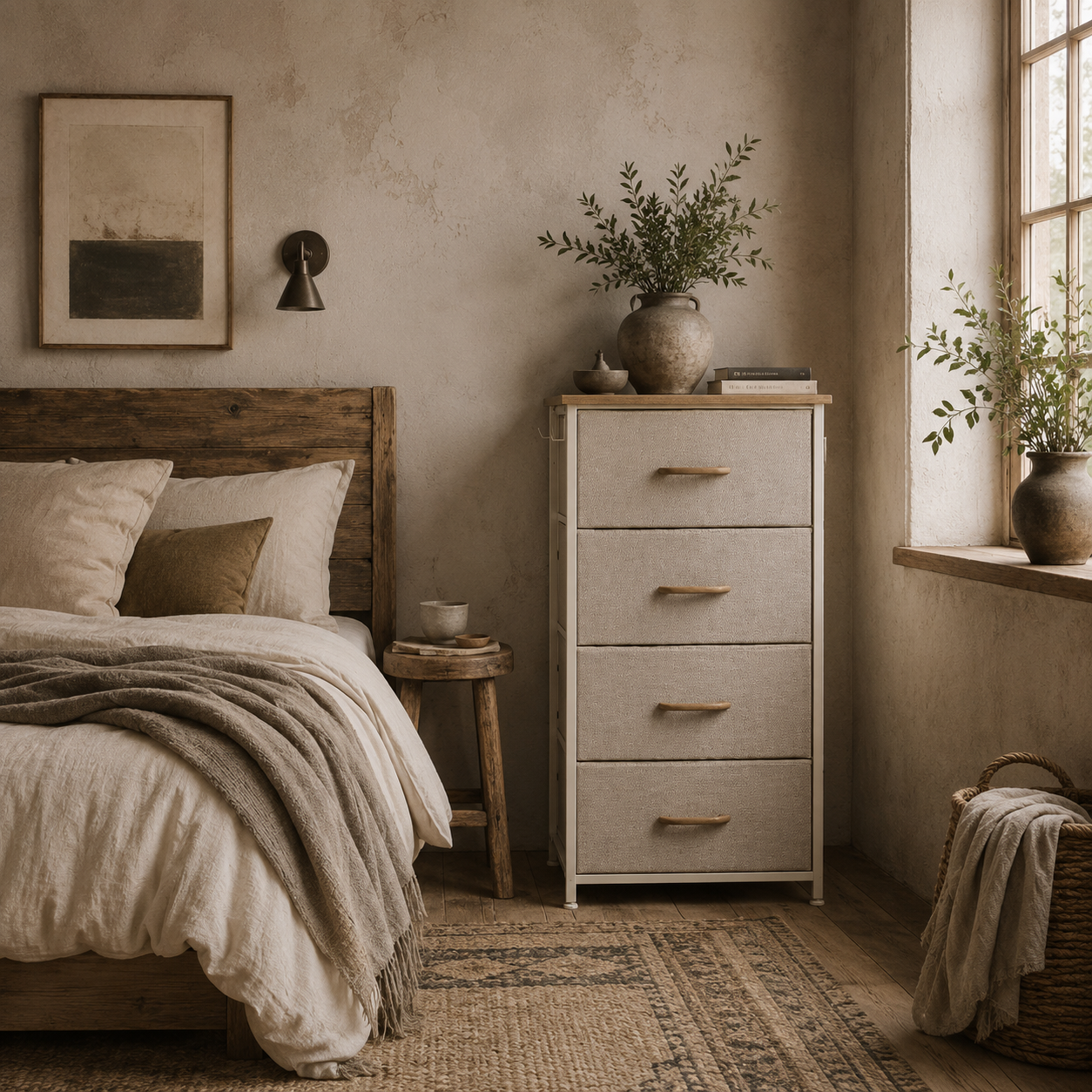 Limi Fabric And Metal Beige 4 Drawer Storage Chest
