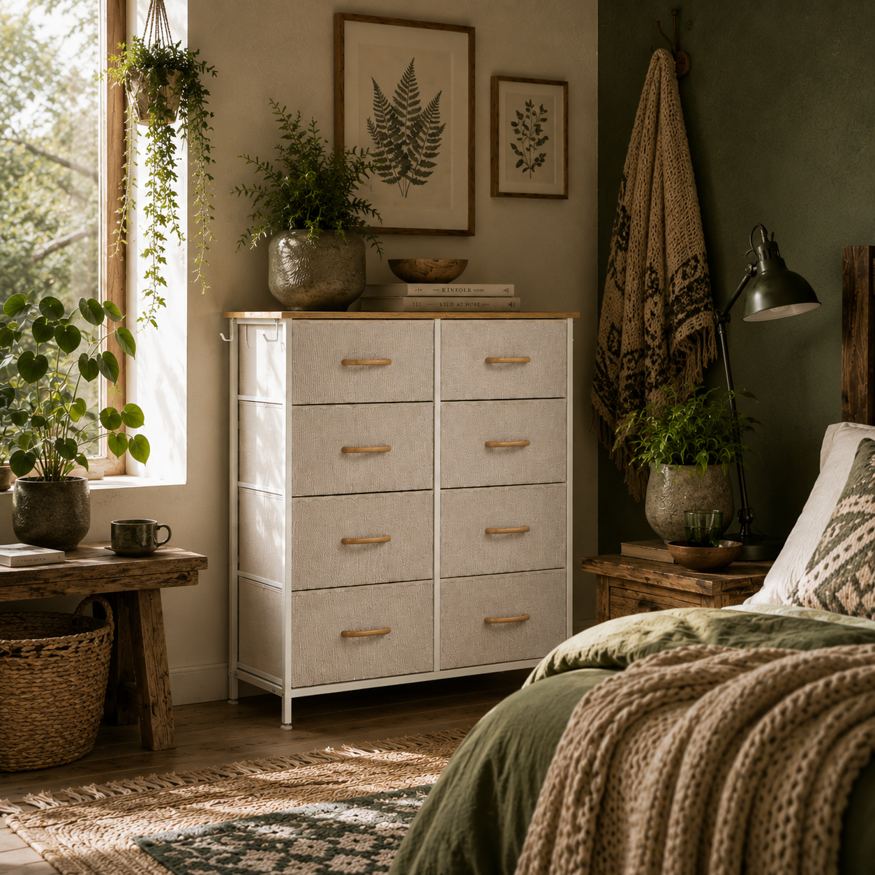 Docone Livi Fabric And Metal Beige 8 Drawer Storage Chest