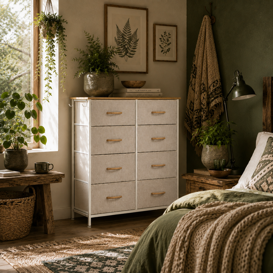 Docone Livi Fabric And Metal Beige 8 Drawer Storage Chest