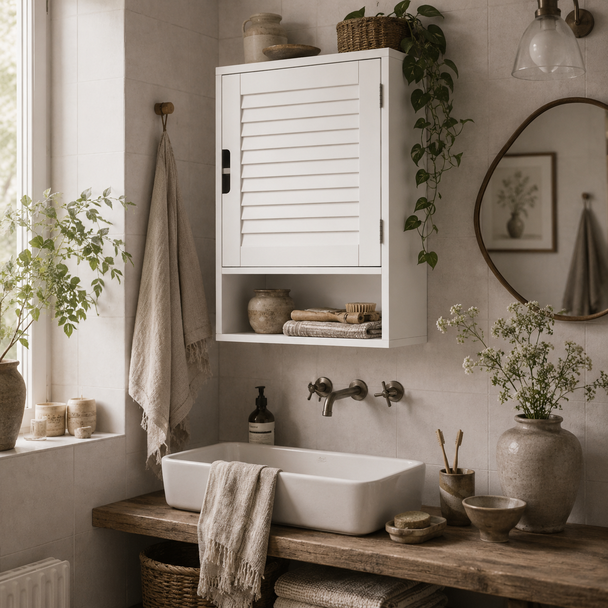 Zidi Rolette Wall Mounted Bathroom Storage Cabinet With Adjustable Shelves White 40 x 20 x 60cm