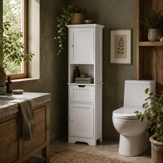 Morale Slim Bathroom Storage Cabinet With Integrated Sensor Lighting White