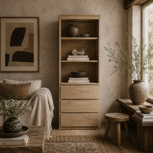 Codico Wood Effect Tall Bookcase With Shelves And Integrated Drawers 180cm