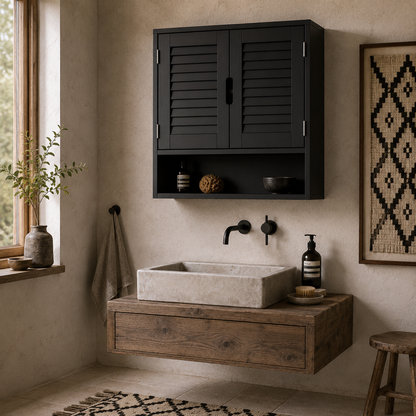 Neco Wall Mounted Bathroom Storage Cabinet With Adjustable Shelves Black 60 x 20 x 60cm