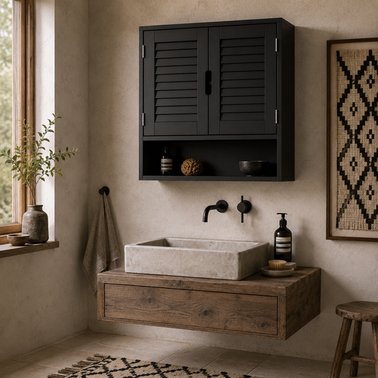 Neco Wall Mounted Bathroom Storage Cabinet With Adjustable Shelves Black 60 x 20 x 60cm