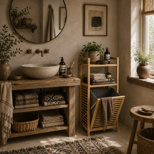 Lopadi Bamboo Laundry Storage Cabinet With Slatted Door And Tilt Out Hamper Natural Wood Finish