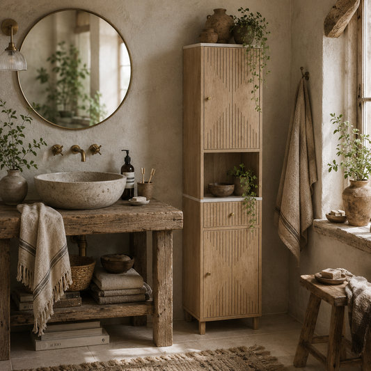 Fasu Slim Bathroom Storage Cabinet With Soft Close Drawer Rail Wood Effect Finish