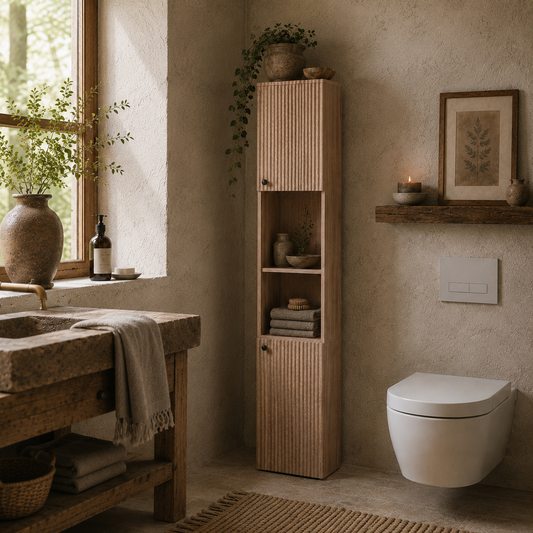Zivi Tall 6 Tier Bathroom Storage Cabinet Natural Finish