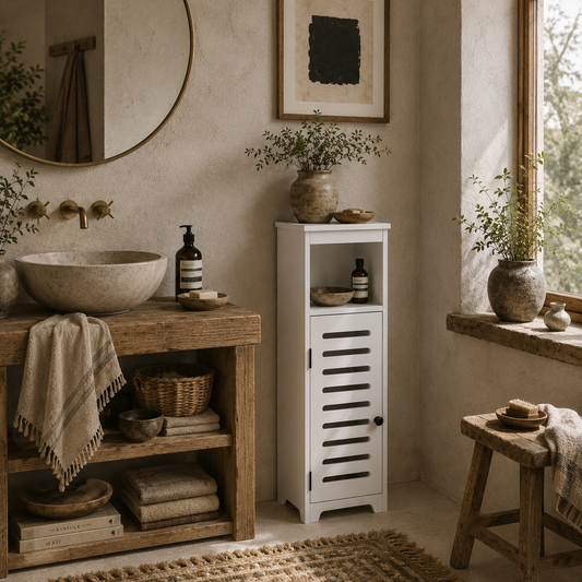 Nanova Compact Bathroom Floor Storage Cabinet With Louvered Door And Adjustable Shelves White 22 x 20 x 75 cm