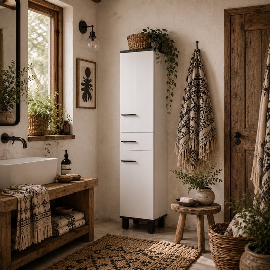 Mael Extra Tall Slim Bathroom Storage Cabinet In White 190cm