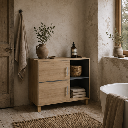 Lazze Freestanding Bathroom Storage Cabinet With OFauxn Compartments And Double Doors
