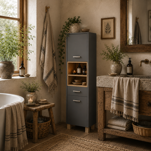 Suna Tall Bathroom Storage Cabinet With Moisture Resistant Board Finish Matte Grey