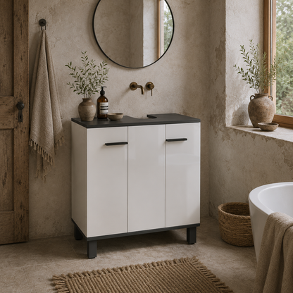 Karesala High Gloss White Modern Under Sink Bathroom Storage Cabinet