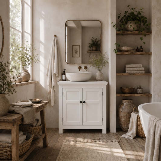 Maelna Compact Bathroom Storage Cabinet With U Cut Out White 15x20cm