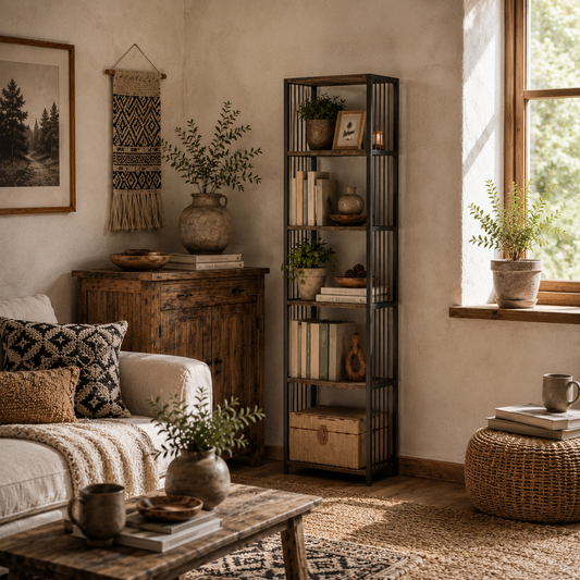 Remo Metal And Wood Rustic Brown 5 Tier Bookshelf With Steel Frame