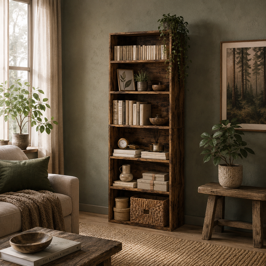 Loama Wooden Rustic Brown 6 Tier Storage Bookcase