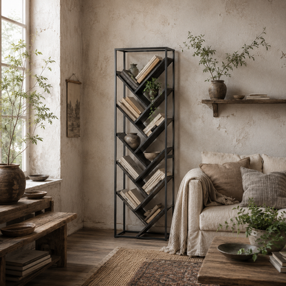 Coco Rine Metal And Wood Black And Grey 10 Tier Industrial Style Bookcase