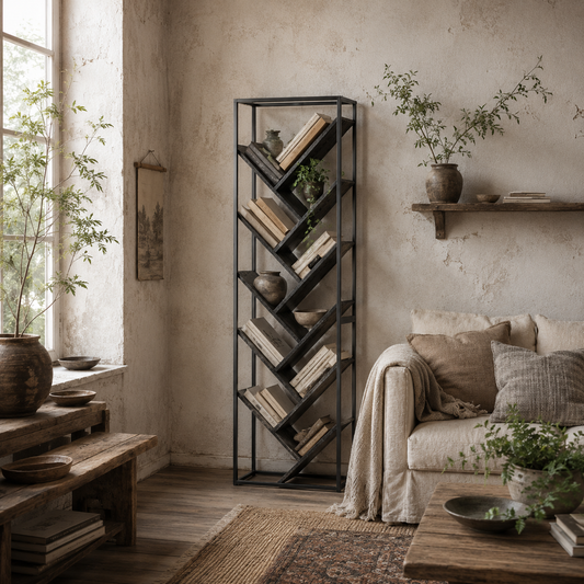 Coco Rine Metal And Wood Black And Grey 10 Tier Industrial Style Bookcase