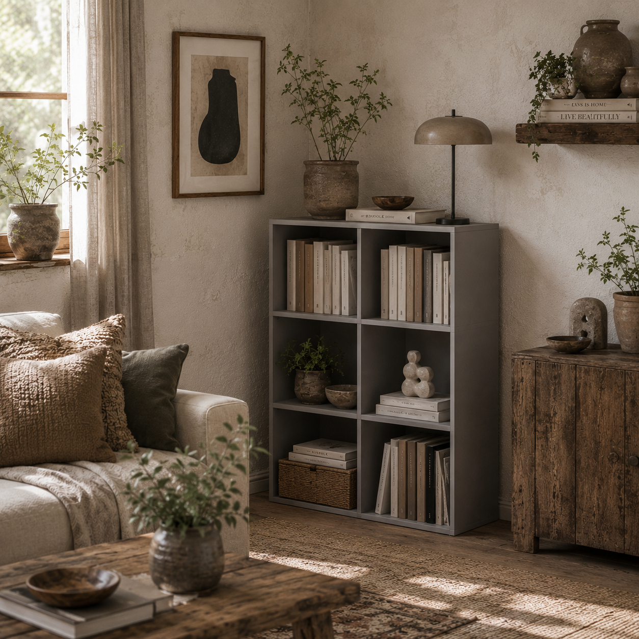 Salusosu Wooden Light Grey 6 Cube Storage Bookcase