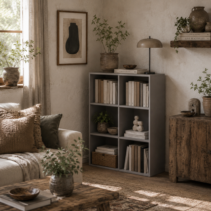 Salusosu Wooden Light Grey 6 Cube Storage Bookcase