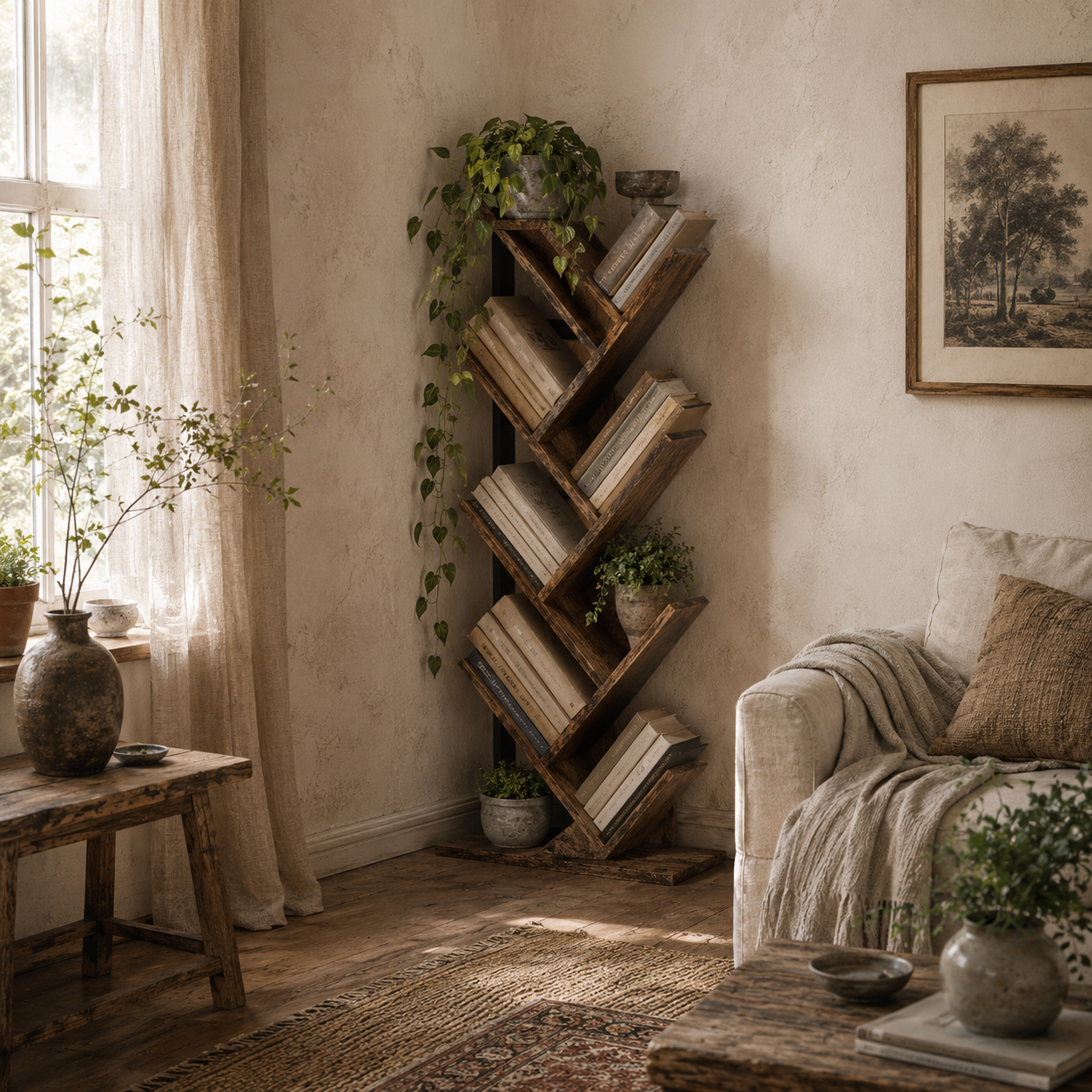 Modo Wood Wood Effect 6 Section Tree Style Bookcase
