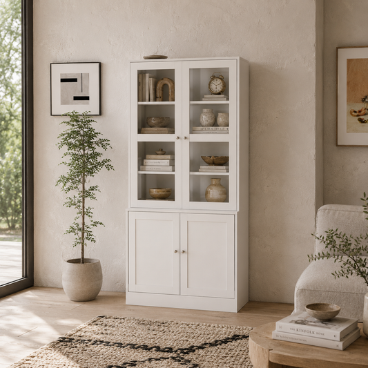Salu Wood White Double Compartment Display Storage Cabinet