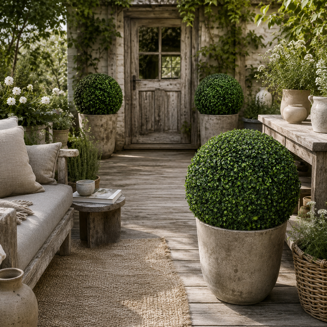 Tasa Halo Pair Of Artificial Boxwood Ball Plants In Green Finish