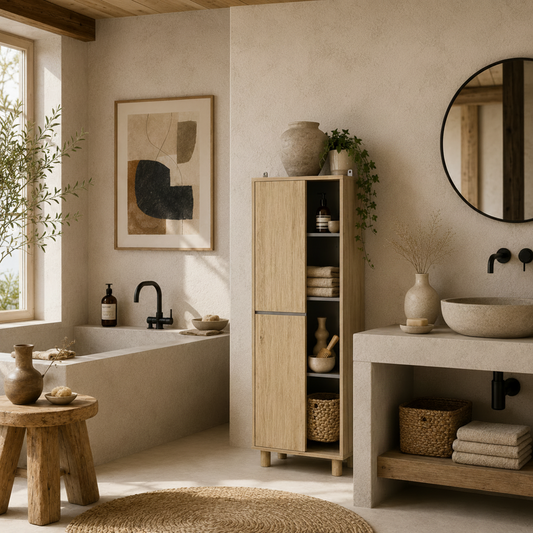 Lanoha Slim Multi Storage Bathroom Cabinet With Wood Effect Finish