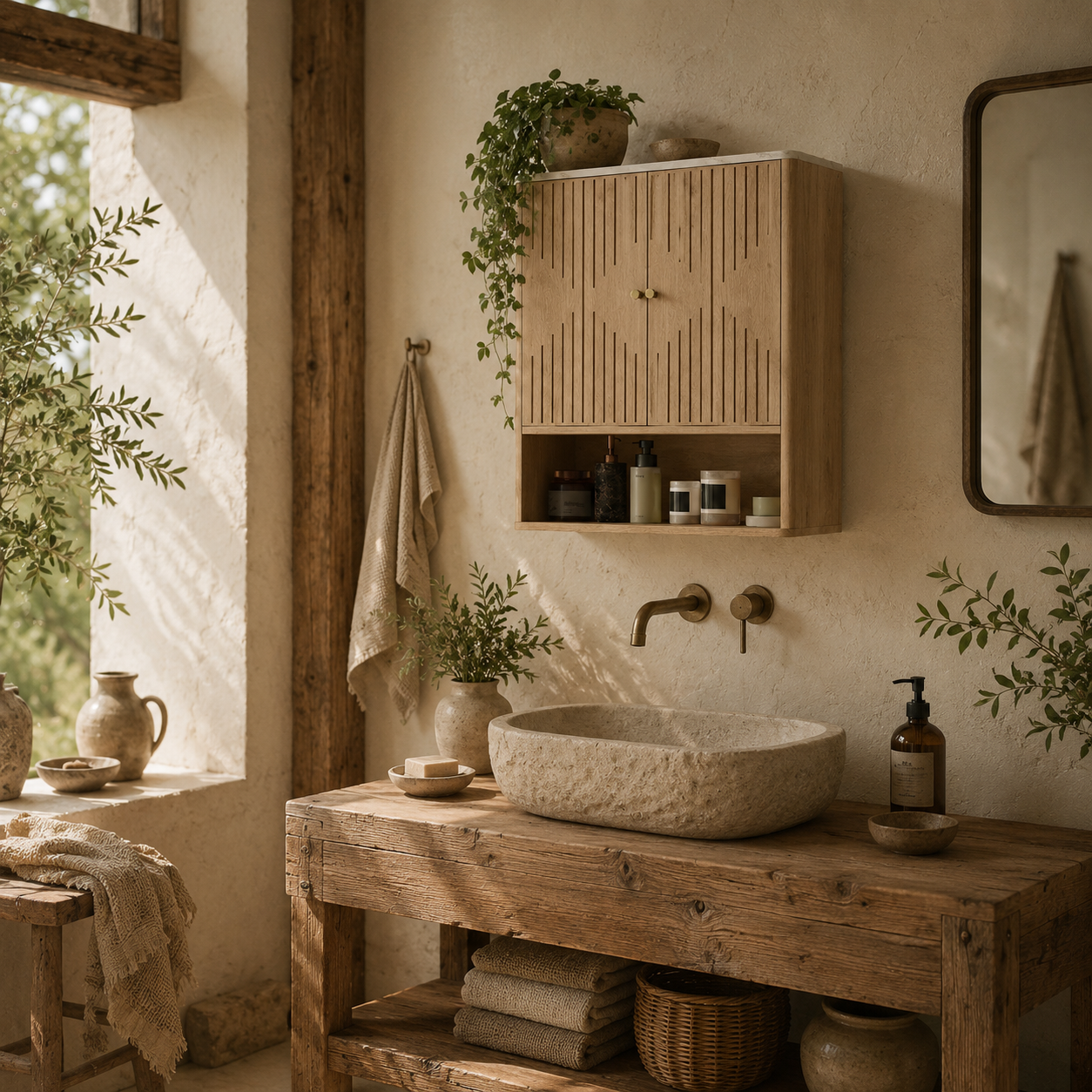 Nedo Wall Mounted Bathroom Storage Cabinet With Adjustable Shelving Oak Finish