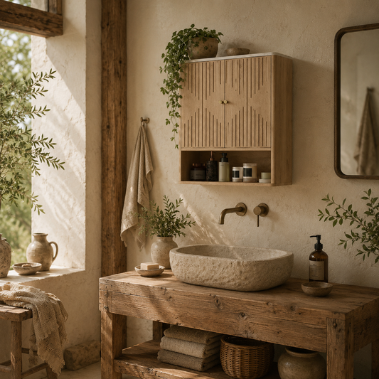 Nedo Wall Mounted Bathroom Storage Cabinet With Adjustable Shelving Oak Finish