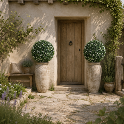 Radi Set Of 2 Artificial Boxwood Ball Plants In White Finish