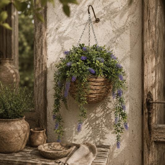 Nodimo Set Of 2 Artificial Lavender Hanging Baskets With Silk Finish