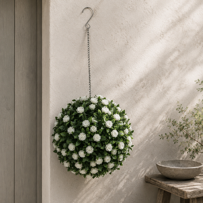 Lukaka Dino Set Of 2 Artificial UV Resistant Rose Style Topiary Balls H8 28cm White