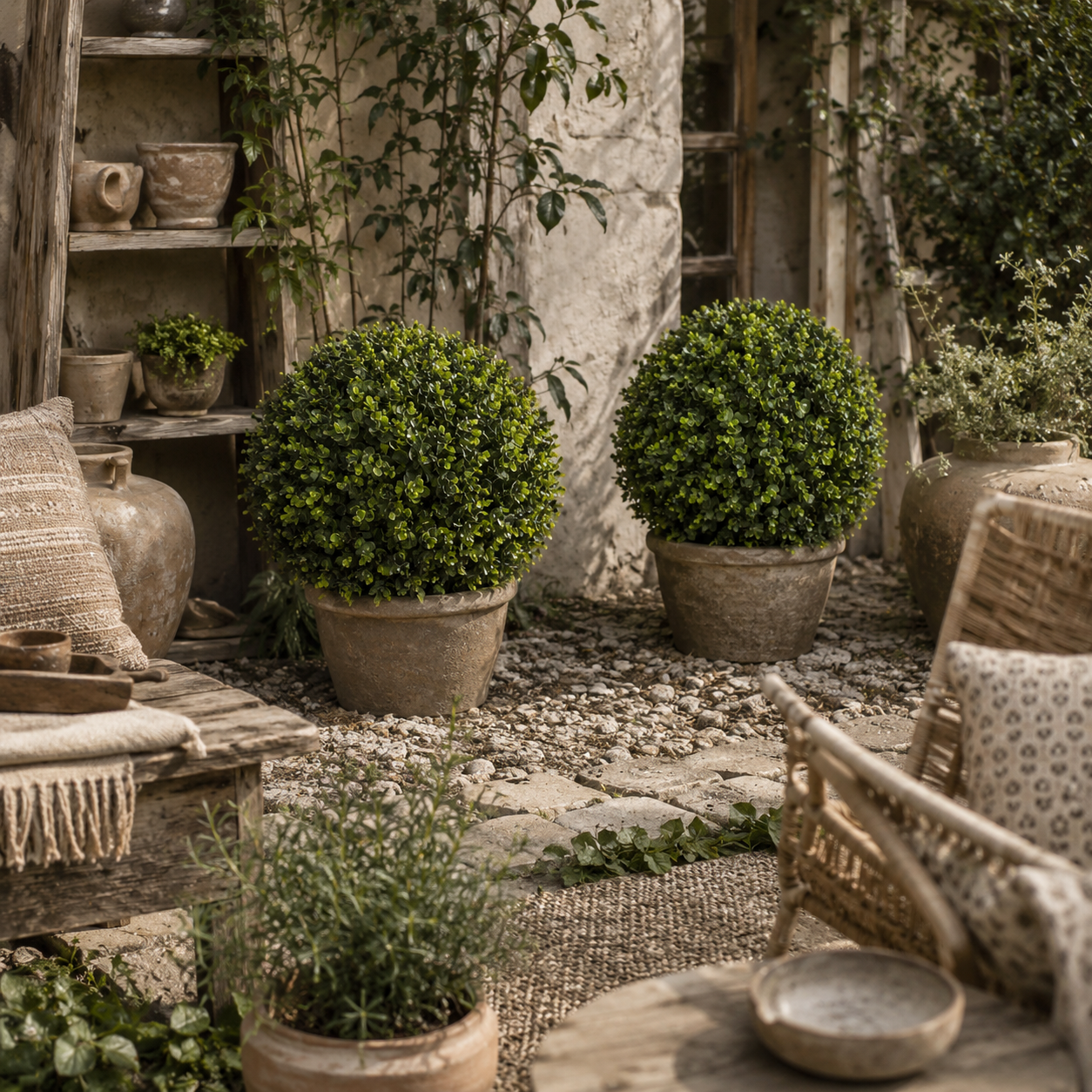 Kevalo Set Of 2 Artificial Boxwood Ball Bushes With Ground Stakes For Garden And Balcony Use 40cm