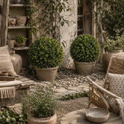 Kevalo Set Of 2 Artificial Boxwood Ball Bushes With Ground Stakes For Garden And Balcony Use 40cm
