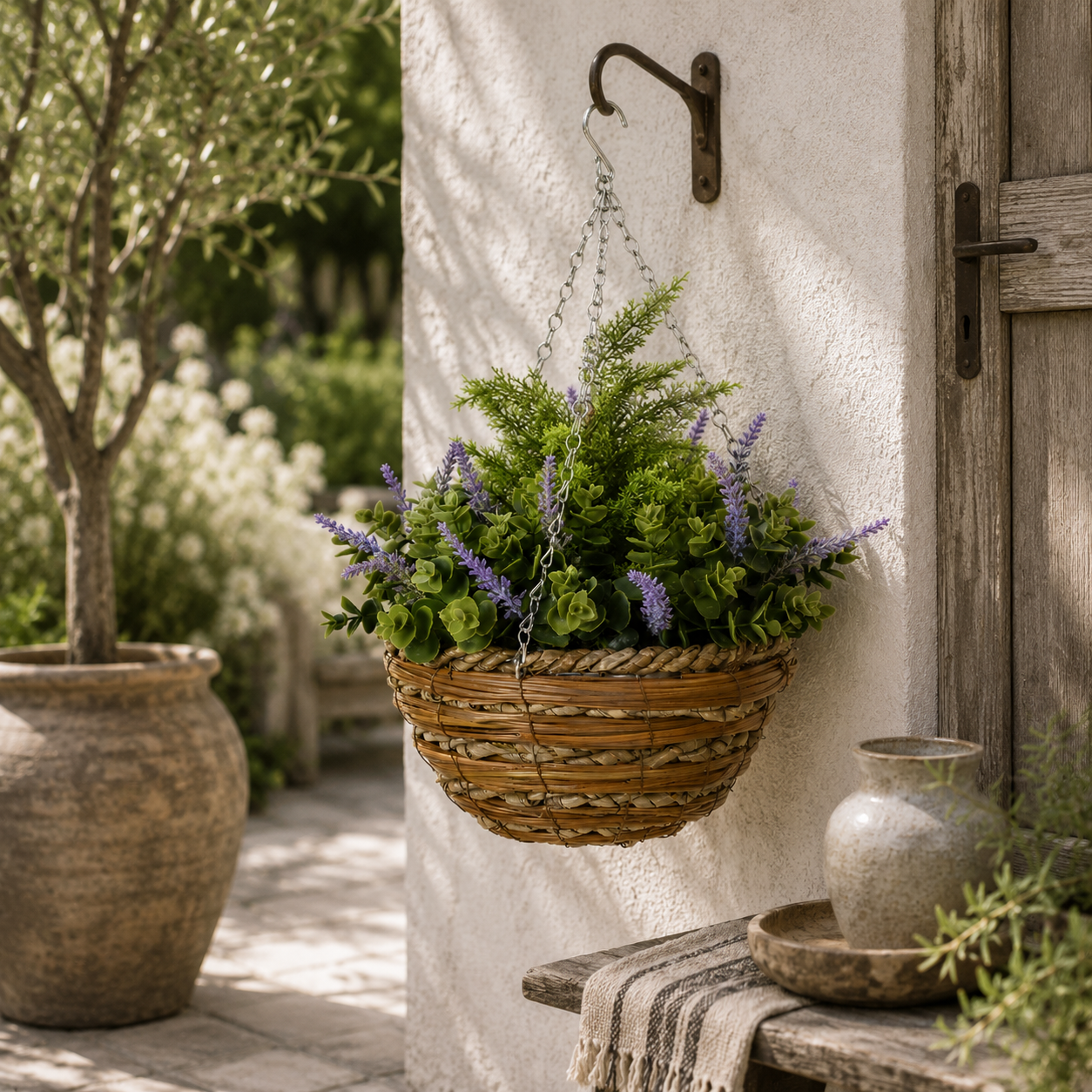 Georatti Set Of 2 Hanging Artificial Lavender Flower Pots For Indoor Display