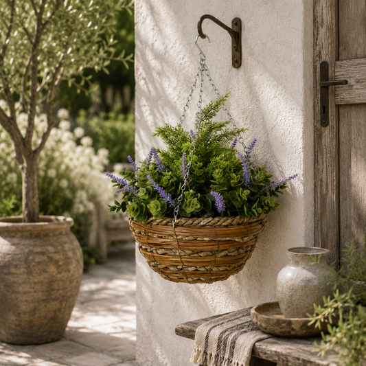 Georatti Set Of 2 Hanging Artificial Lavender Flower Pots For Indoor Display