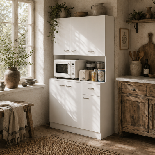 Rasu 180cm Wooden White Freestanding Kitchen Pantry Storage Cabinet Pantry