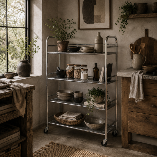 Lalu Stainless Steel Silver 4 Tier Kitchen Trolley With Adjustable Shelves
