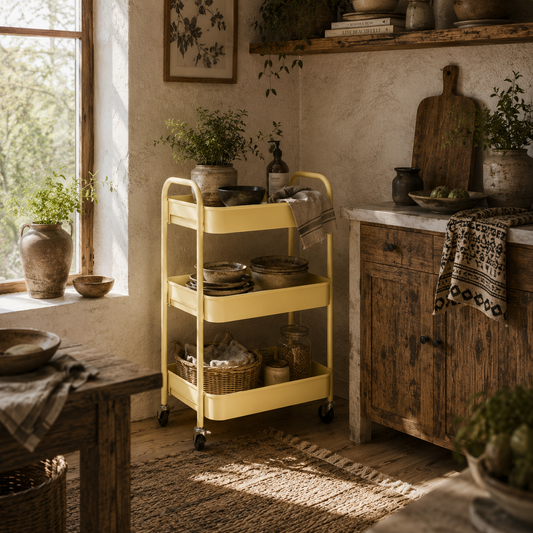 Firi Metal Yellow 3 Tier Steel Storage Trolley With Wheels