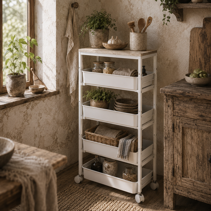 Lubani Metal White 5 Tier Storage Trolley On Wheels