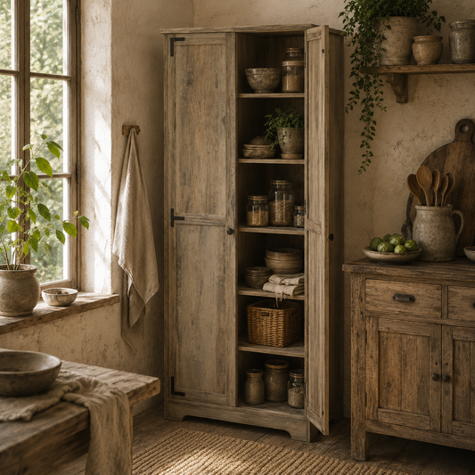 Soniso Wood Effect Tall Farmhouse Kitchen Pantry Cabinet 10 Shelves 2 Doors